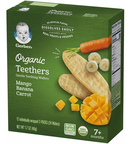 Gerber Orgánica Teethers, Mango Plátano Zanahoria, 1,7 Oz, 1