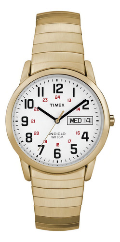 Reloj Hombre Timex Con Luz Indiglo 35 Mm 3 Atm T204719j Color De La Correa Dorado Color Del Bisel Dorado Color Del Fondo Blanco