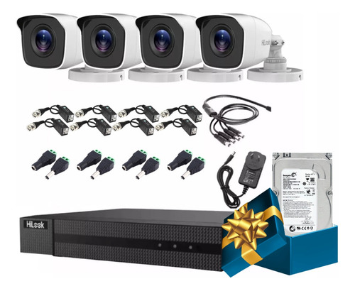 Imagen 1 de 7 de Kit Seguridad Hikvision Dvr 4ch Hd + 4 Cámaras Infrarrojas 720p Cctv + 4 Cable + Fuente 12v