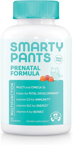 Smarty Pants Formula Prenatal Vitaminas 80 Gomitas Sabor Limon, Naranja Y Fresa