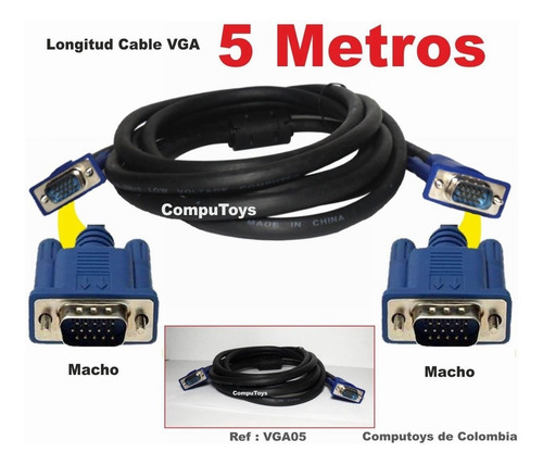 Imagen 1 de 6 de Cable Vga Blindado Filtros 5 Mts Ref: Vga05 Computoys Sas