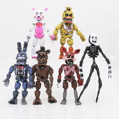 6 bonecos Five Nights at Freddy animatronic Fnaf linha Nightmare pequenos  10cm