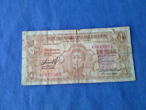 Billete Uruguay De 1 Peso De 1939 Serie C
