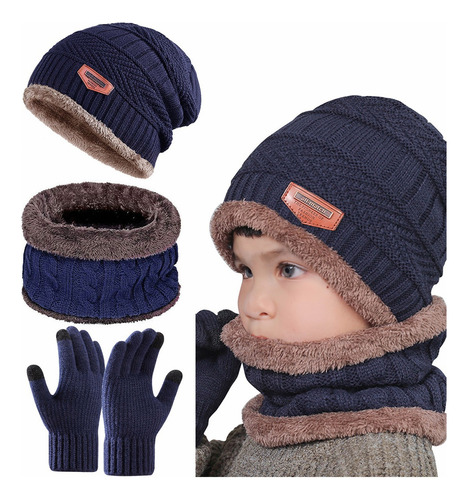 3en1 Gorro Bufanda Guantes Tejido Para Niños Frio Invierno