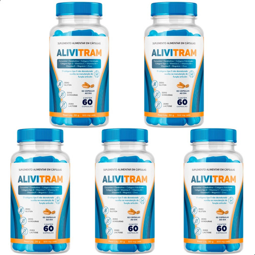Kit5 Suplemento Alivitram P/ Alivio Redução Dor Articulações
