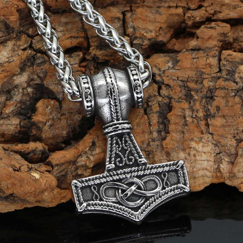 Corrente Viking Mjolnir Runas Martelo De Thor Aço Inox Odin Cor Prateado