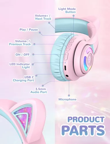 Auriculares Bluetooth para niños, 85/94 dB de volumen limitado para niños,  audífonos sobre la oreja para niños pequeños con micrófono integrado