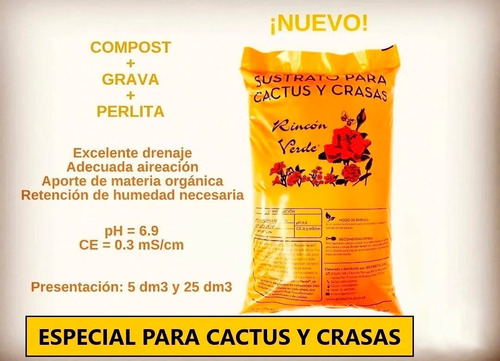 Sustrato Cactus Suculentas 5dm Rincon Verde Terrarios Jardin