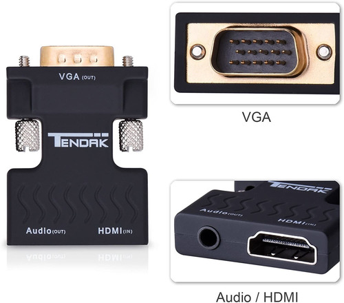 Tendak - Adaptador De Hdmi A Vga Macho Hembra 1080p Con C...
