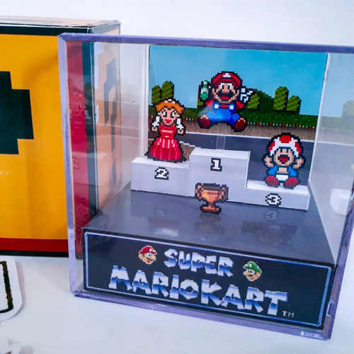 Diorama Mario Kart Podium Cubo De Acrílico 9x9x9cm