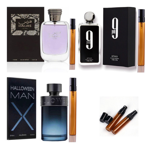 3 Decants + Afnan 9 P.m.  + Hawas + Halloween Man X De 5ml