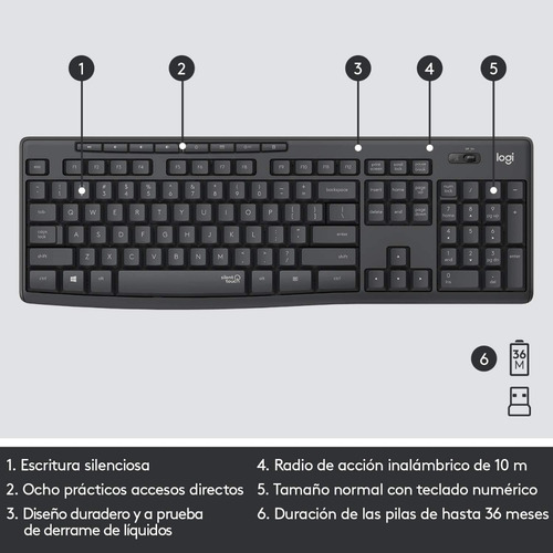 Imagen 6 de 7 de Combo Teclado Mouse Inalámbrico Logitech Mk295 Español
