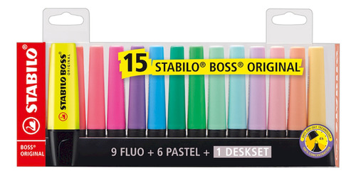 Set 15 Destacadores Stabilo Boss Neon - Pastel Punta Cincel