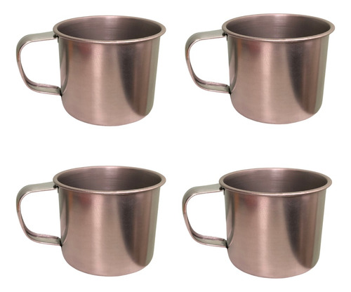 Set De 4 Tazas Metálicas De Acero Con Asa Ideal Campamentos 