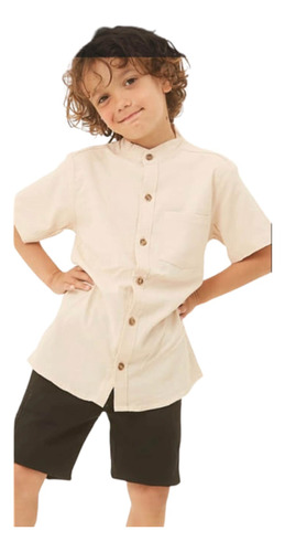 Camisa De Lino Elastizado Teens Cuello Mao  T 16 Y 18