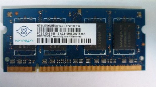 Memória 512mb 2rx16 Pc2-5300s-555-12-a2 667 Nanya