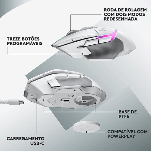 Mouse Gamer Sem Fio Logitech G502x Plus Rgb 25.600dpi Branco