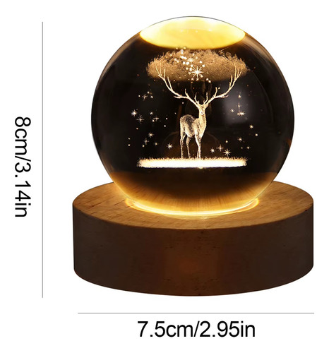 Esfera De Cristal 3d Mini Lámpara Luz Led Para Dormitorio