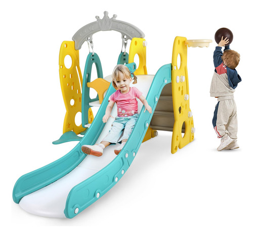 Juego De Columpio 4 En 1 Para Niños, Escalador Ajustable Con Amarillo Y Verde