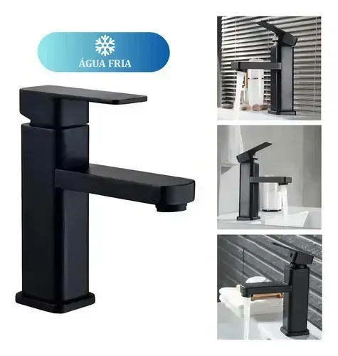 Torneira Para Banheiro Monocomando Preto Fosco Agua Fria Instalacao Em Bancada Compativel Com Cuba De Apoio Em Abs Resistente Design Moderno Alta