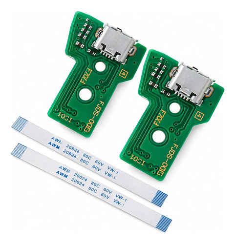 Kit 2 Placa Usb Para Controle Ps4 Jds-055 050 + 2 Cabo Flat 12 Vias