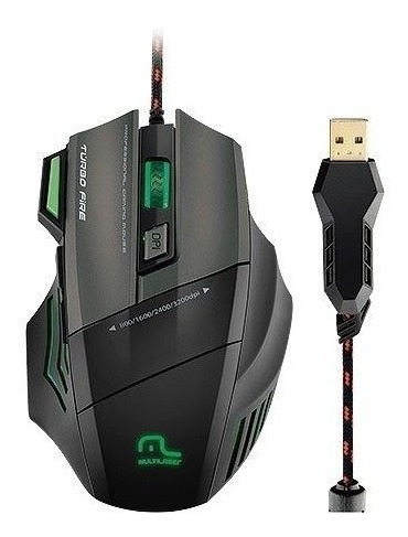 Mouse Gamer Multilaser M3t4l W4r 7 Botões, 3200dpi Mo207