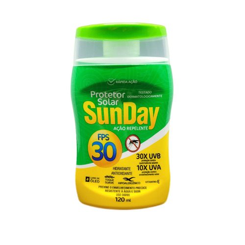 Protetor solar Sunday fator 30 fps ação repelente de 120 mL