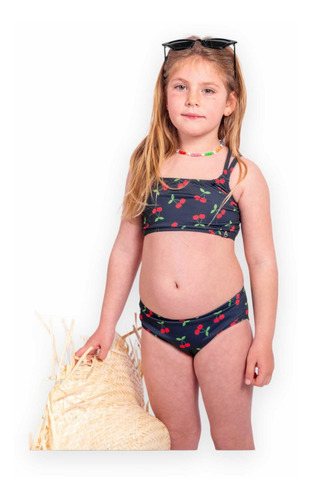 Imagen 3 de 5 de Malla Bikini Cali Niña Uv Upf50+ Top Tiras + Bombi Cherry