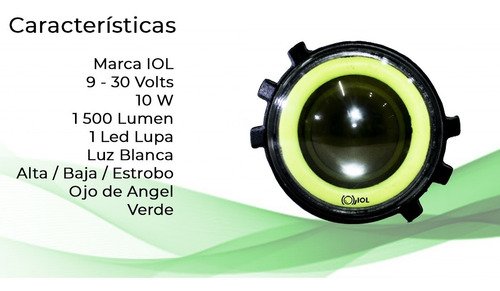 Imagen 4 de 4 de I O L 2 Faro Hiper Led Blanco Lupa Estrobo Ojo Aguila Verde