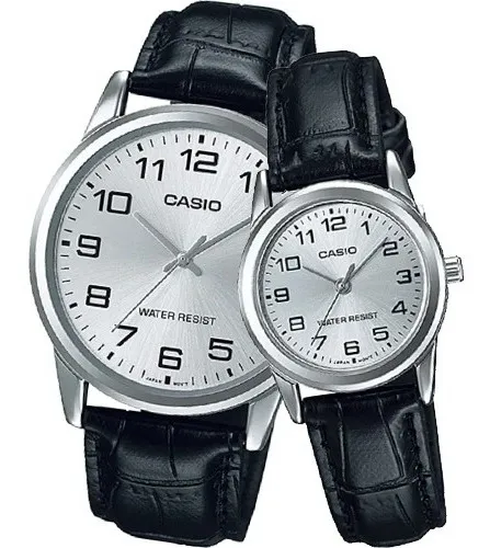 comprar Reloj Casio Mtpv001 + Ltp V001 Piel Negra Cara Blanca Pareja