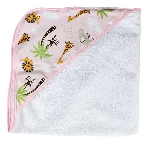 Toalha De Banho Com Capuz Felpuda Para Bebê Enxoval Fralda Cor Safari Rosa