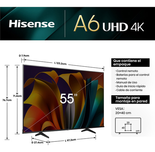 Pantalla 55 Vidaa, Hisense, 55a6nv, Smart Tv