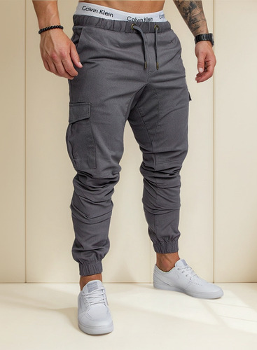 Pantalones Algodón Elástica Hombre Cargo Múltiples Bolsillos