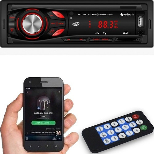 Radio E-tech 1 Din Con Bluetooth Fm Usb Aux
