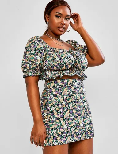Set Conjunto Top + Falda Importado Zaful Floreado Plus Size
