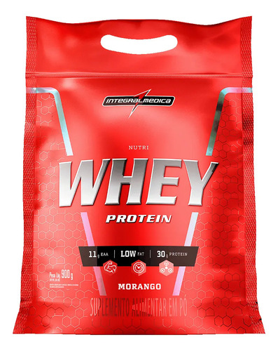 Nutri Whey Protein Pouch Morango 900g Integralmédica