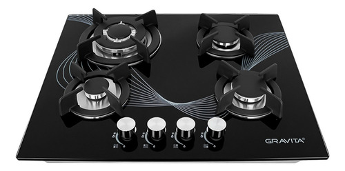 Parrilla A Gas De Cristal Templado 4 Quemadores Gravita Color Negro Gb6006gb-ci