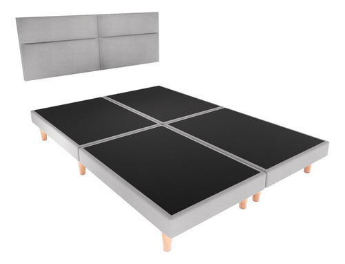 Recamara Base Cama Box Cabecera Cairo Gris Queen Size