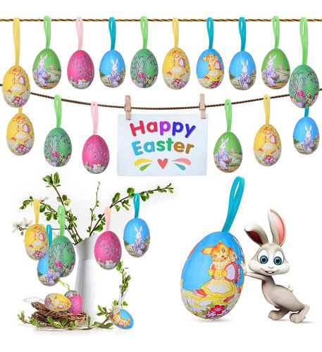 12pcs Huevos Colgantes De Pascua Plásticos Bolas Decorativas