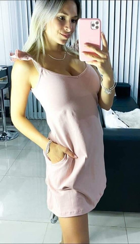 Vestido De Mujer Corto Con Bolsillo Volados Solero Juvenil
