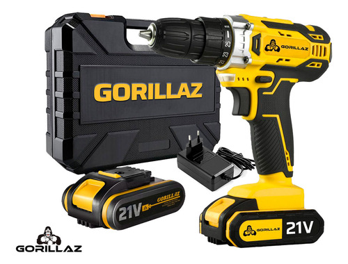 Kit Parafusadeira Furadeira De Impacto Sem Fio 21v Com Chave De Impacto 21v 2 Baterias Maleta Gorillaz