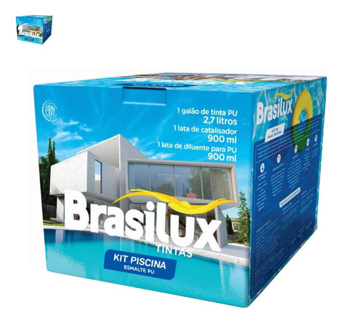 Kit Tinta P/ Piscina Azul Pu Fibra Brasilux 4,5l