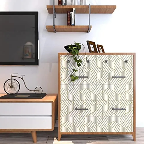 Papel Pintado Geométrico Dorado Y Blanco Peel And Stick Wall