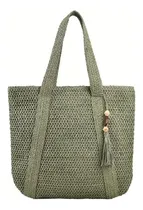 Comprar Bolsa De Viaje Mujer Tote Bag Bolsa De Paja Verano Bohemio ideal para playa, vacaciones, uso diario y viajes,Color Verde