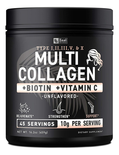 Multi Colageno Tipo 1 2 3 5 Y 10 Biotina Y Vitamina C 459 Gr