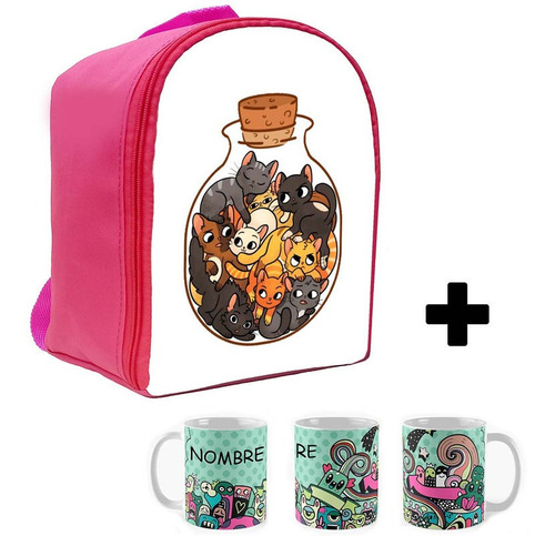 Mochila Jardin Gatos Mas Taza Plastica Mjr 3