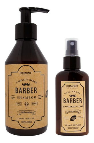 Imagen 1 de 6 de Kit Básico Primont Barber Shampoo Pelo Y Barba + Acond Barba