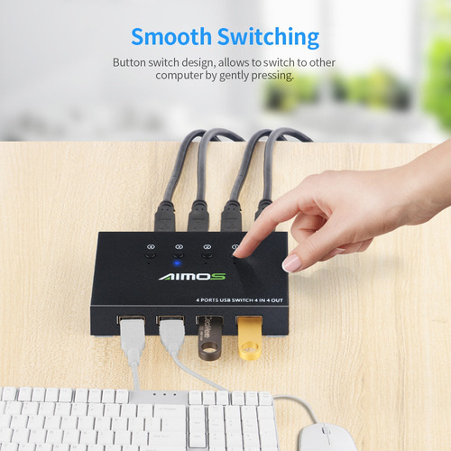 Aimos Am-404k Impresora Compartir Conmutador Usb 4 Puertos T