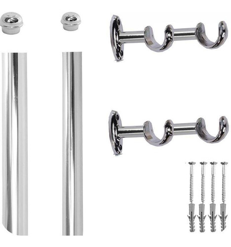 1 Kit Varão Duplo 1,7 Metros 28mm E 19mm Suporte Metal