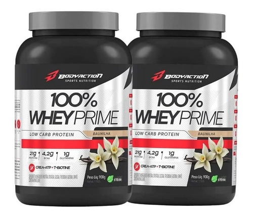 Whey 100% Prime 900g Bodyaction C/ Creatina - Baunilha